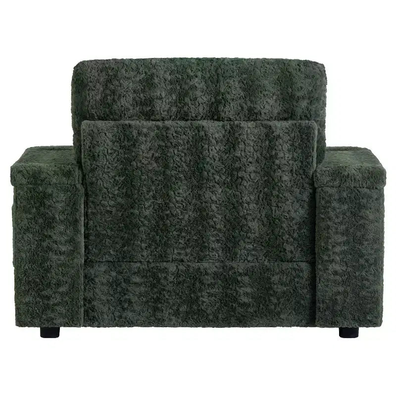Chaise longue surdimensionnée en fausse fourrure de lapin avec pouf de rangement et accoudoirs, canapé-lit rembourré avec porte-gobelets