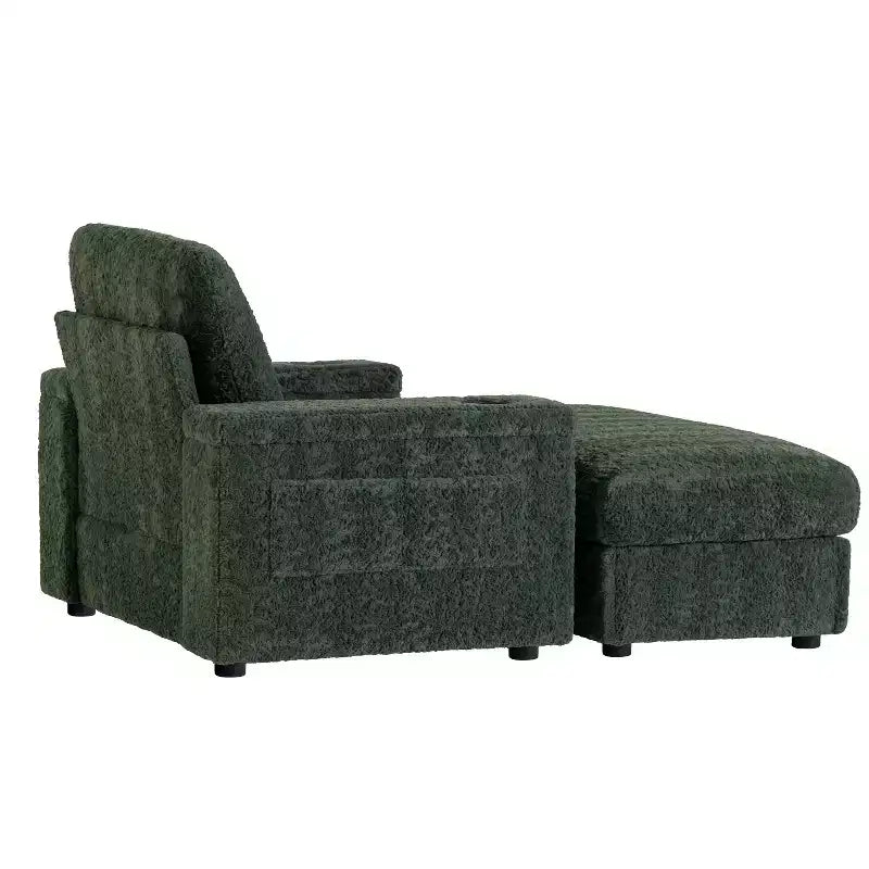 Chaise longue surdimensionnée en fausse fourrure de lapin avec pouf de rangement et accoudoirs, canapé-lit rembourré avec porte-gobelets