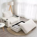 Whisen Oversized Faux Rabbit Fur Chaise Lounge with Storage Ottoman and Armrests, Upholstered Sleeper Sofa Bed with Cup Holders