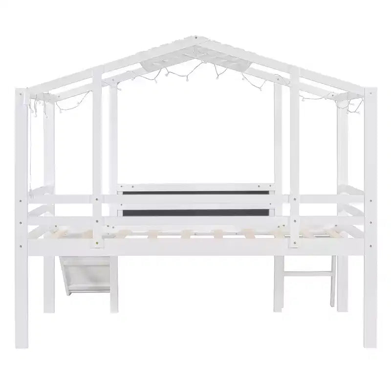 Lit mezzanine superposé simple avec toboggan et échelle, 78,9 L x 72,7 l, avec tableau noir et bande lumineuse sur le toit
