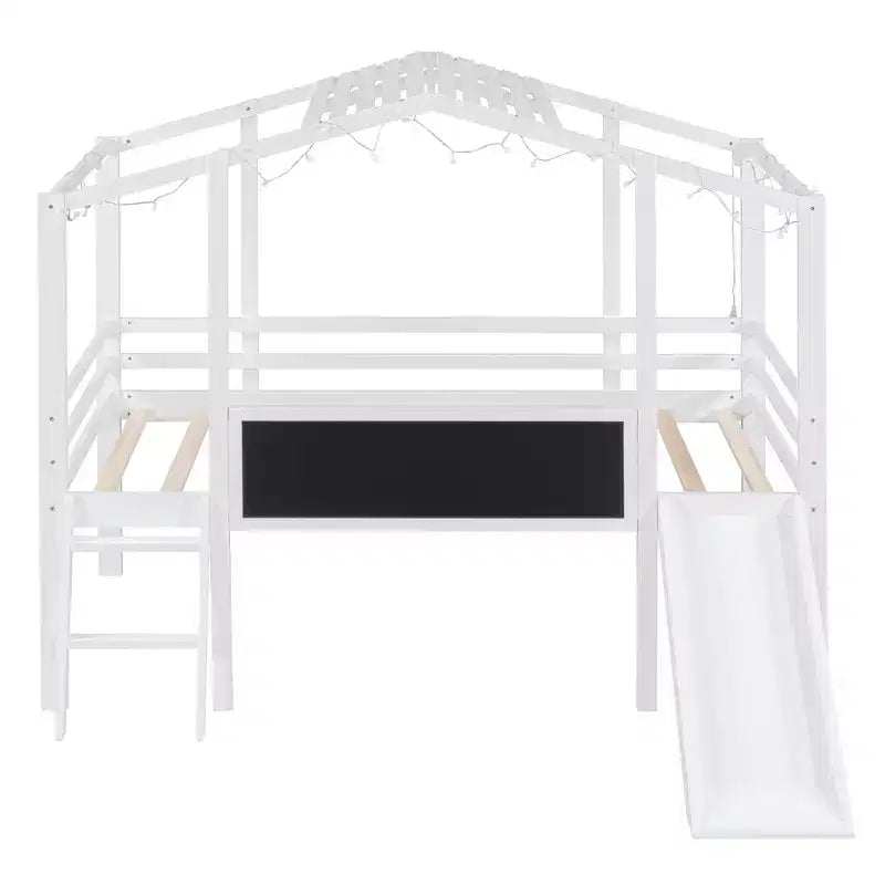 Lit mezzanine superposé simple avec toboggan et échelle, 78,9 L x 72,7 l, avec tableau noir et bande lumineuse sur le toit