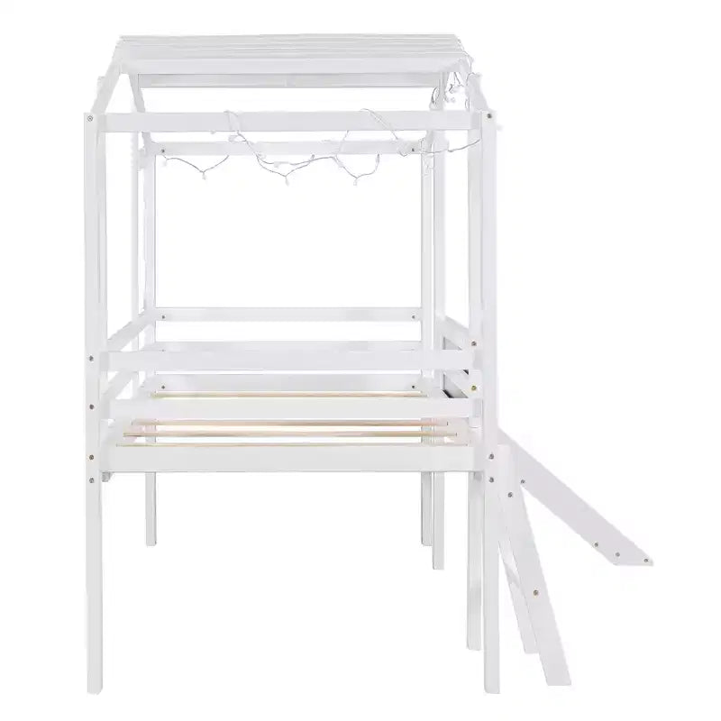 Lit mezzanine superposé simple avec toboggan et échelle, 78,9 L x 72,7 l, avec tableau noir et bande lumineuse sur le toit