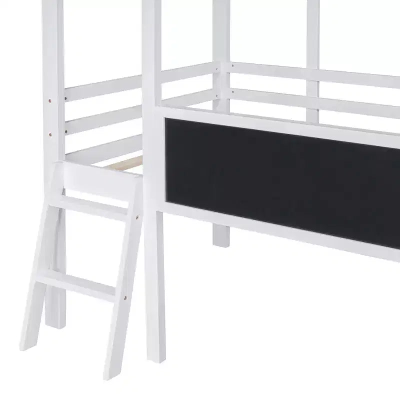 Lit mezzanine superposé simple avec toboggan et échelle, 78,9 L x 72,7 l, avec tableau noir et bande lumineuse sur le toit