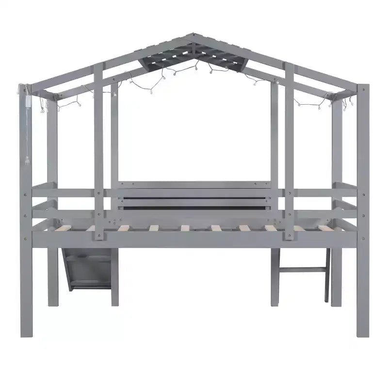 Lit mezzanine superposé simple avec toboggan et échelle, 78,9 L x 72,7 l, avec tableau noir et bande lumineuse sur le toit