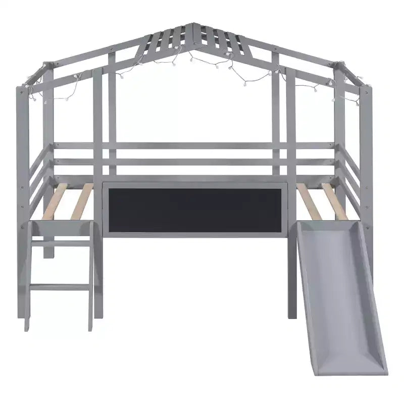 Lit mezzanine superposé simple avec toboggan et échelle, 78,9 L x 72,7 l, avec tableau noir et bande lumineuse sur le toit