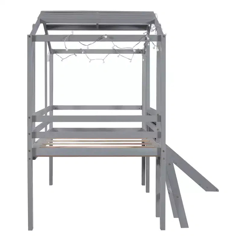 Lit mezzanine superposé simple avec toboggan et échelle, 78,9 L x 72,7 l, avec tableau noir et bande lumineuse sur le toit