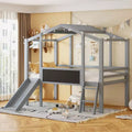 Whisen 78.9L x 72.7W Playhouse Twin Size Loft Bed with Ladder and Slide, with Blackboard and Light Strip on the Roof