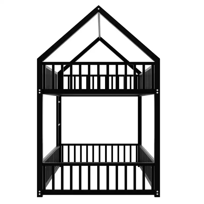 Lit superposé jumeau sur jumeau avec clôture et porte, cadre de lit cabane en métal