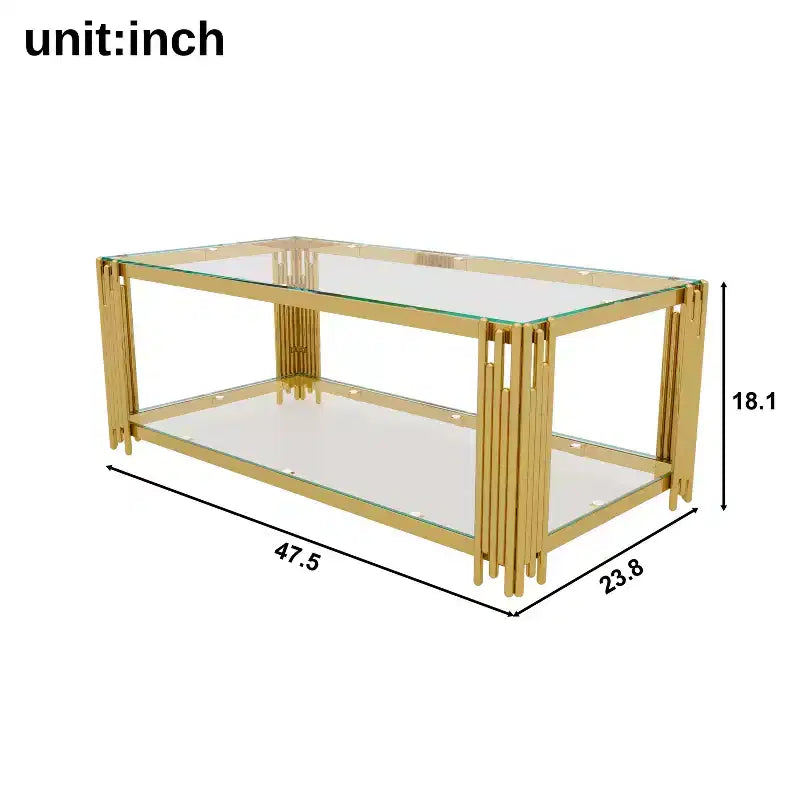 Table basse en verre, table d'appoint pour canapé, table d'appoint, ensemble de tables d'appoint, table basse avec cadre en métal doré, ronde/carrée/rectangulaire - ModernLuxe