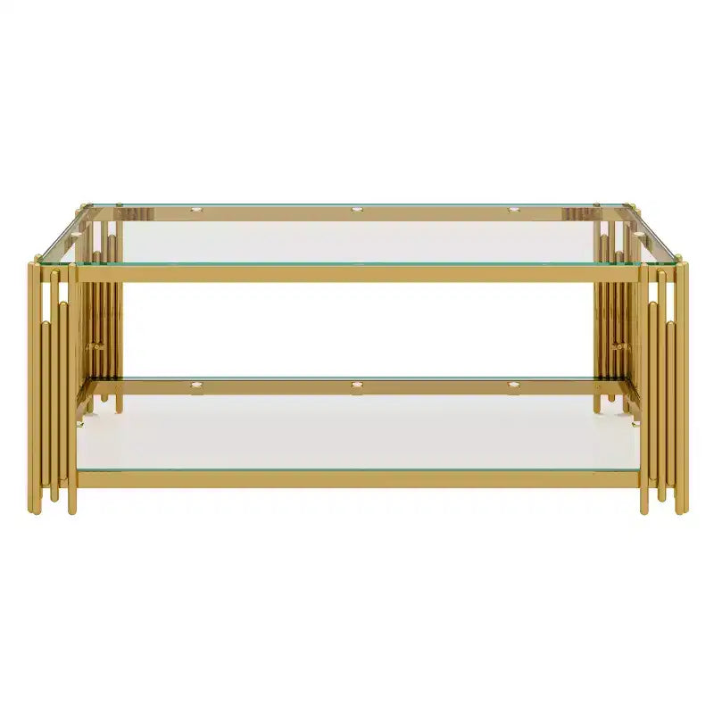 Table basse en verre, table d'appoint pour canapé, table d'appoint, ensemble de tables d'appoint, table basse avec cadre en métal doré, ronde/carrée/rectangulaire - ModernLuxe