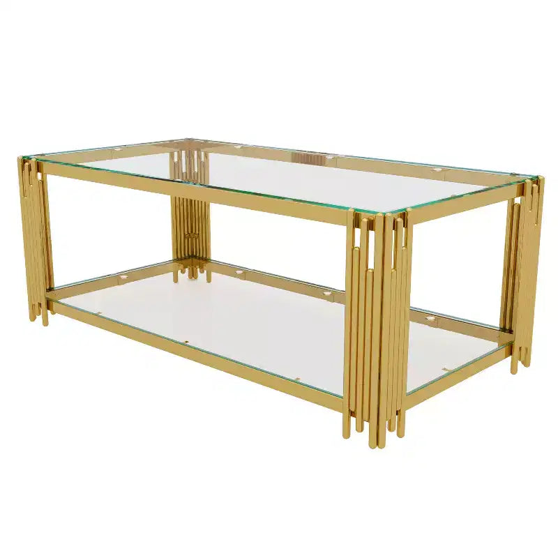 Table basse en verre, table d'appoint pour canapé, table d'appoint, ensemble de tables d'appoint, table basse avec cadre en métal doré, ronde/carrée/rectangulaire - ModernLuxe