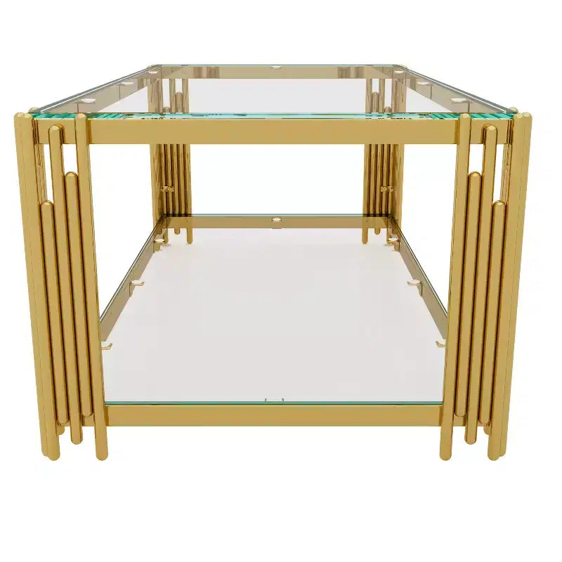 Table basse en verre, table d'appoint pour canapé, table d'appoint, ensemble de tables d'appoint, table basse avec cadre en métal doré, ronde/carrée/rectangulaire - ModernLuxe