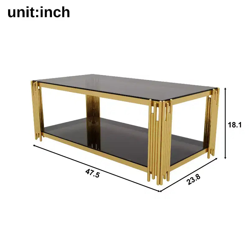 Table basse en verre, table d'appoint pour canapé, table d'appoint, ensemble de tables d'appoint, table basse avec cadre en métal doré, ronde/carrée/rectangulaire - ModernLuxe
