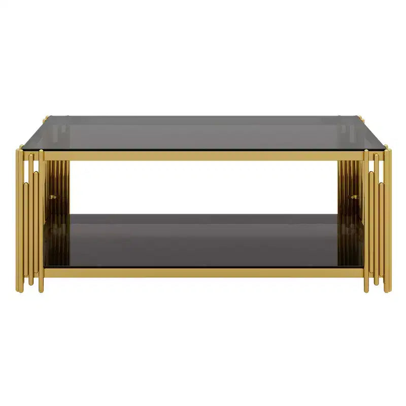 Table basse en verre, table d'appoint pour canapé, table d'appoint, ensemble de tables d'appoint, table basse avec cadre en métal doré, ronde/carrée/rectangulaire - ModernLuxe