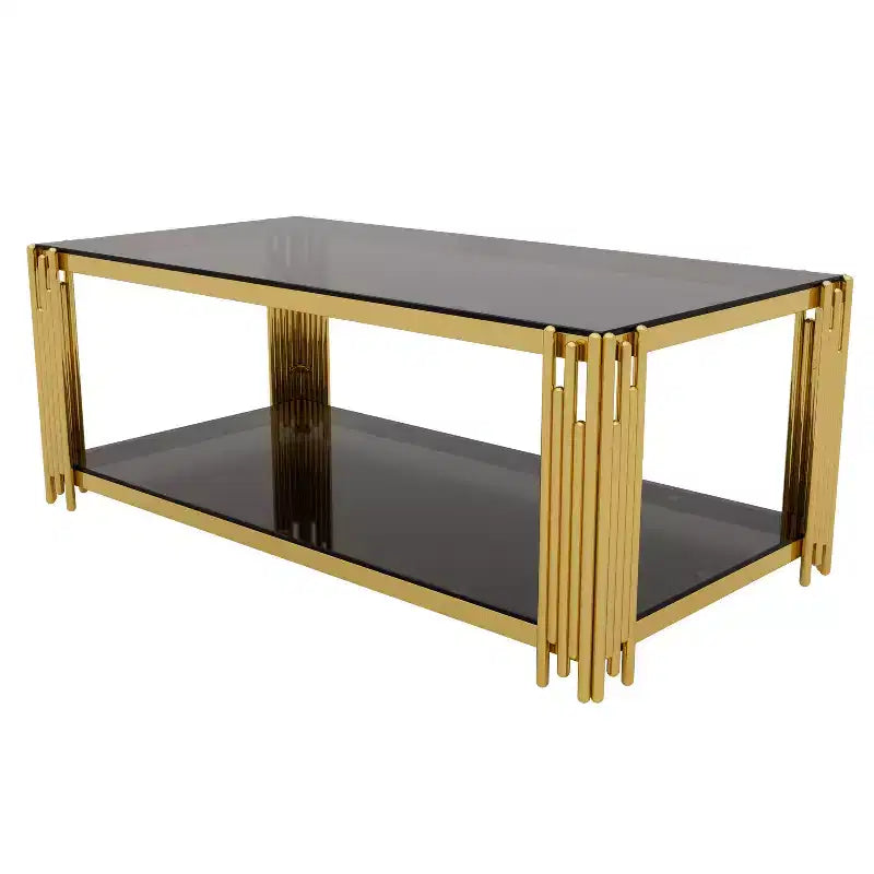 Table basse en verre, table d'appoint pour canapé, table d'appoint, ensemble de tables d'appoint, table basse avec cadre en métal doré, ronde/carrée/rectangulaire - ModernLuxe