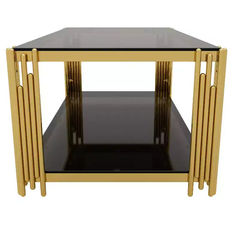 Table basse en verre, table d'appoint pour canapé, table d'appoint, ensemble de tables d'appoint, table basse avec cadre en métal doré, ronde/carrée/rectangulaire - ModernLuxe