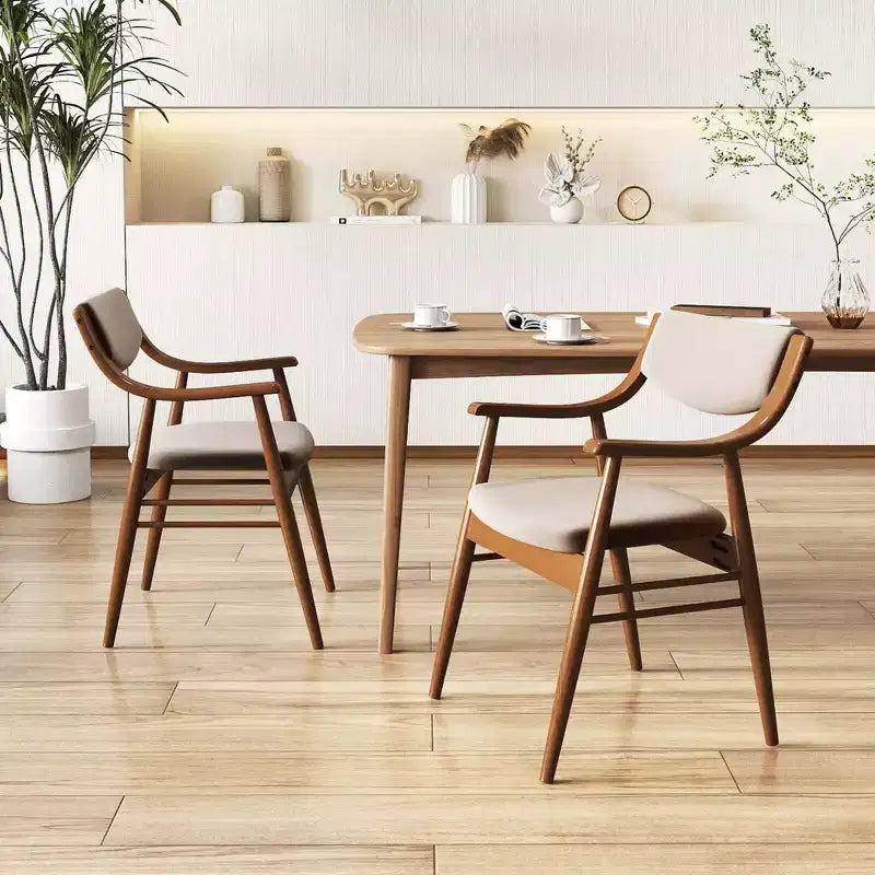 Lot de 2 chaises de salle à manger en cuir avec assise et dossier rembourrés, accoudoirs, structure en bois d'hévéa Noir/Marron