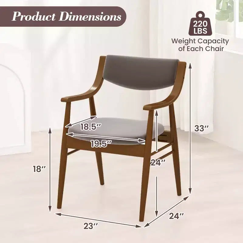 Lot de 2 chaises de salle à manger en cuir avec assise et dossier rembourrés, accoudoirs, structure en bois d'hévéa Noir/Marron
