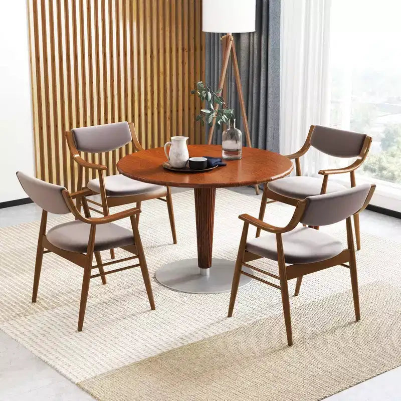 Lot de 2 chaises de salle à manger en cuir avec assise et dossier rembourrés, accoudoirs, structure en bois d'hévéa Noir/Marron