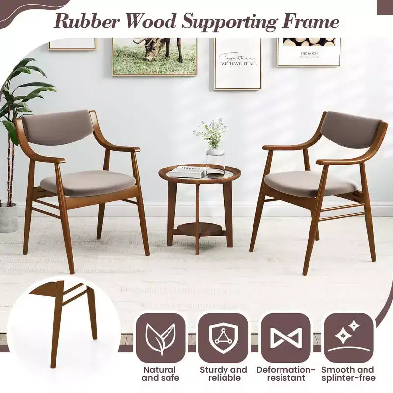 Lot de 2 chaises de salle à manger en cuir avec assise et dossier rembourrés, accoudoirs, structure en bois d'hévéa Noir/Marron