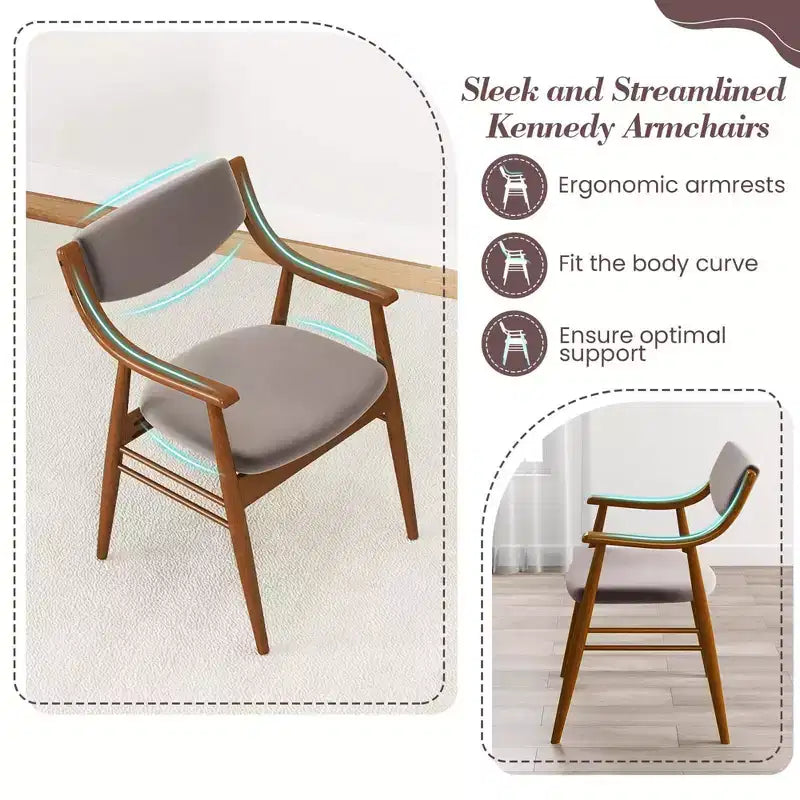 Lot de 2 chaises de salle à manger en cuir avec assise et dossier rembourrés, accoudoirs, structure en bois d'hévéa Noir/Marron