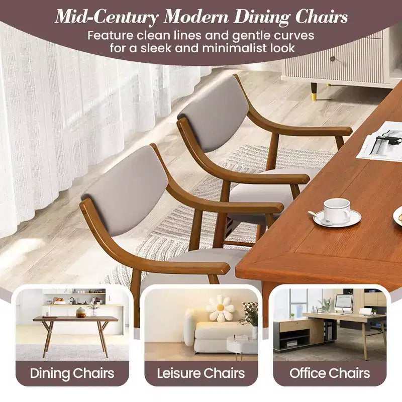 Lot de 2 chaises de salle à manger en cuir avec assise et dossier rembourrés, accoudoirs, structure en bois d'hévéa Noir/Marron