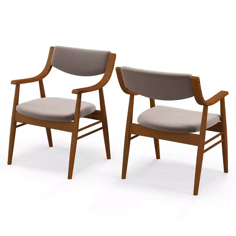 Lot de 2 chaises de salle à manger en cuir avec assise et dossier rembourrés, accoudoirs, structure en bois d'hévéa Noir/Marron