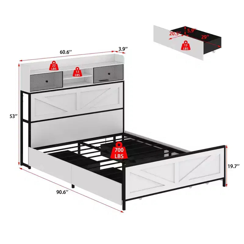 Lit plateforme contemporain Queen size - Éclairage réglable
