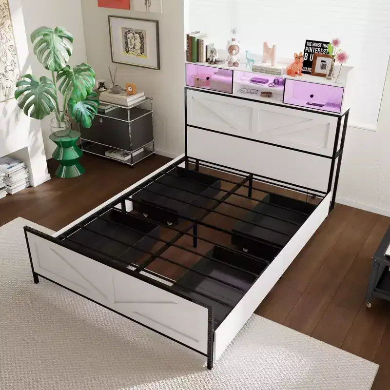 Lit plateforme contemporain Queen size - Éclairage réglable