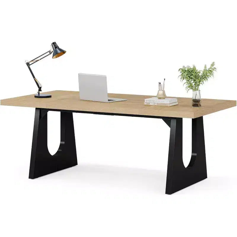 Lantine Rectangle Executive Desk with Double Wood Pedestal