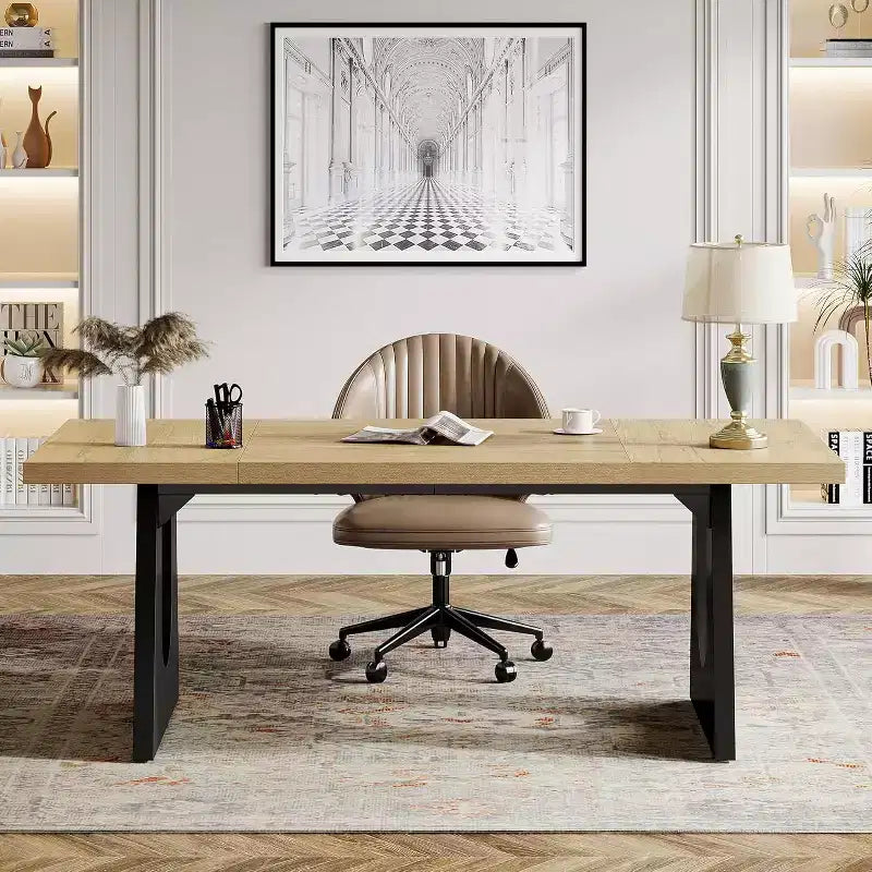 Bureau de direction rectangulaire avec double piédestal en bois