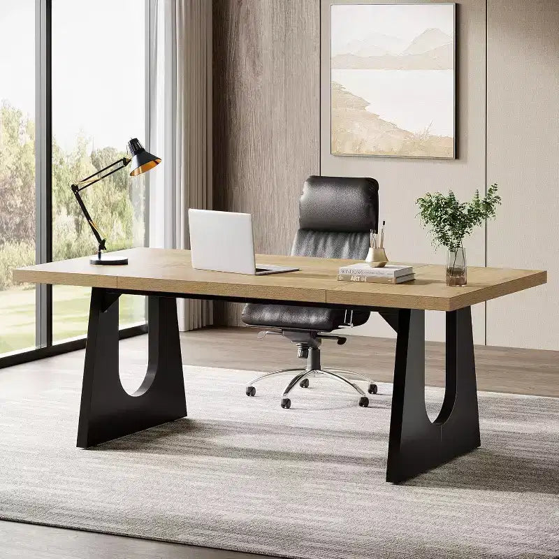 Bureau de direction rectangulaire avec double piédestal en bois
