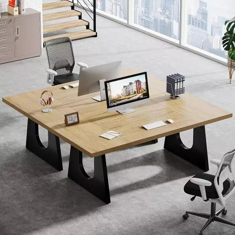 Bureau de direction rectangulaire avec double piédestal en bois