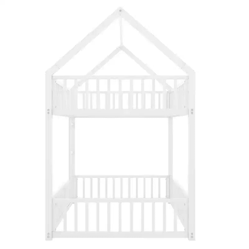 Lit superposé cabane en métal, jumeau sur jumeau, avec clôture et porte