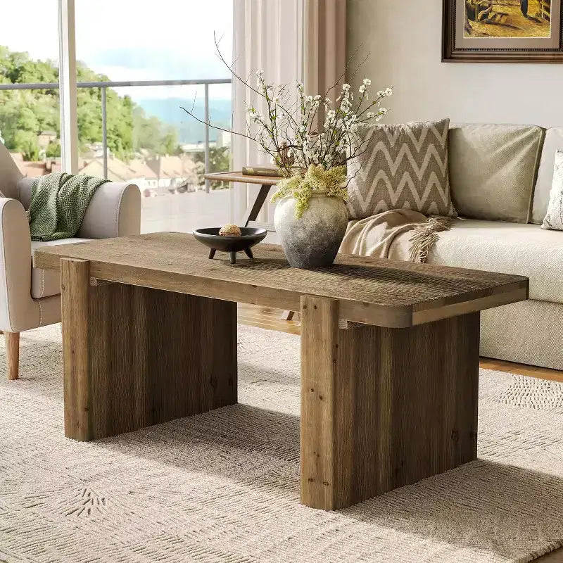 Table basse de ferme, table centrale en bois massif de 119 cm avec pieds robustes, mobilier bas pour cocktail ou thé pour salon, montage facile