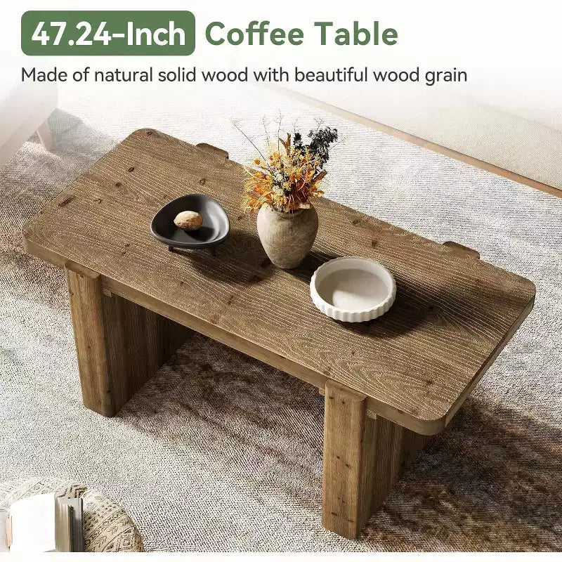 Table basse de ferme, table centrale en bois massif de 119 cm avec pieds robustes, mobilier bas pour cocktail ou thé pour salon, montage facile