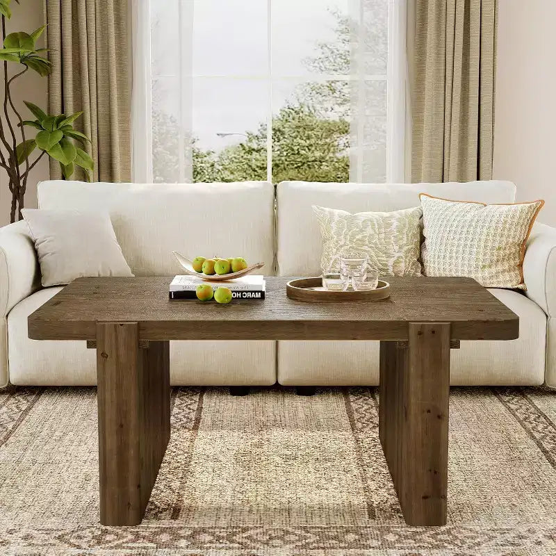 Table basse de ferme, table centrale en bois massif de 119 cm avec pieds robustes, mobilier bas pour cocktail ou thé pour salon, montage facile