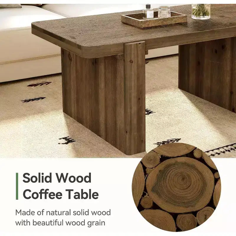 Table basse de ferme, table centrale en bois massif de 119 cm avec pieds robustes, mobilier bas pour cocktail ou thé pour salon, montage facile