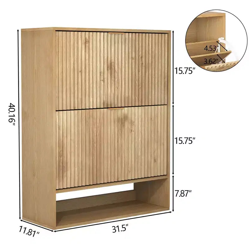 Meuble à chaussures étroit et cannelé avec 2 tiroirs basculants et étagère inférieure, organiseur de rangement dissimulé pour entrée, couloir et placard - Étagère à chaussures autoportante