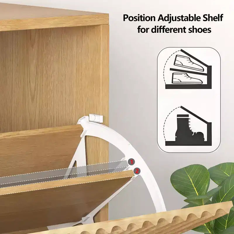 Meuble à chaussures étroit et cannelé avec 2 tiroirs basculants et étagère inférieure, organiseur de rangement dissimulé pour entrée, couloir et placard - Étagère à chaussures autoportante