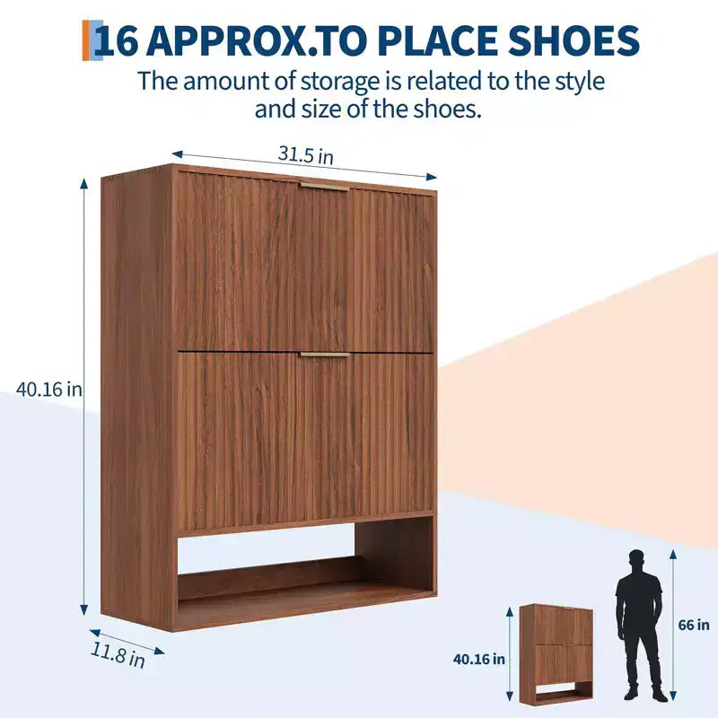 Meuble à chaussures étroit et cannelé avec 2 tiroirs basculants et étagère inférieure, organiseur de rangement dissimulé pour entrée, couloir et placard - Étagère à chaussures autoportante