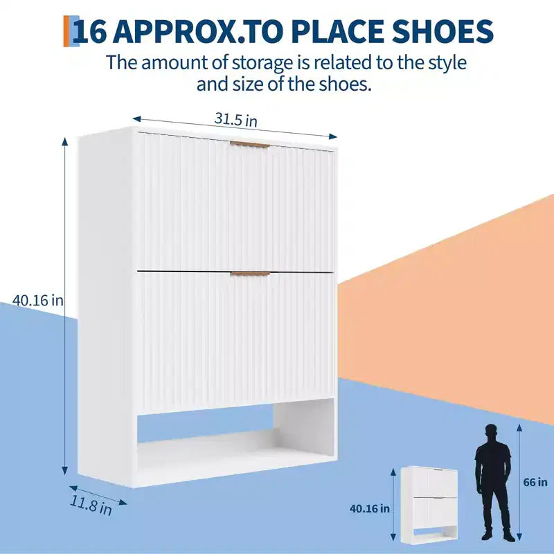 Meuble à chaussures étroit et cannelé avec 2 tiroirs basculants et étagère inférieure, organiseur de rangement dissimulé pour entrée, couloir et placard - Étagère à chaussures autoportante