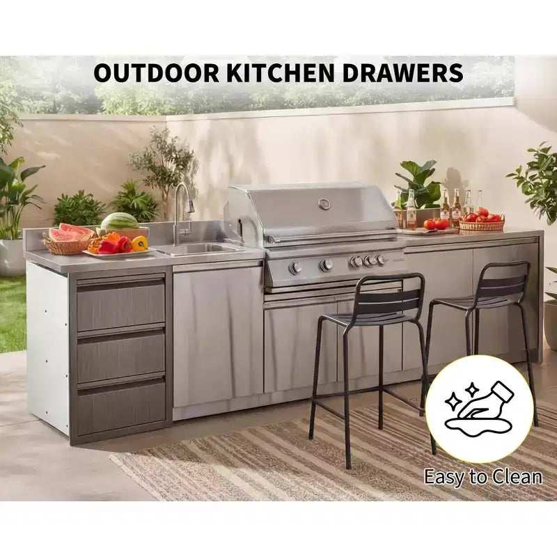 Tiroirs de cuisine extérieure, tiroirs triples encastrables en acier inoxydable de 35,56 cm L x 60,96 cm H x 45,72 cm P, tiroirs de barbecue pour îlot de cuisine extérieure
