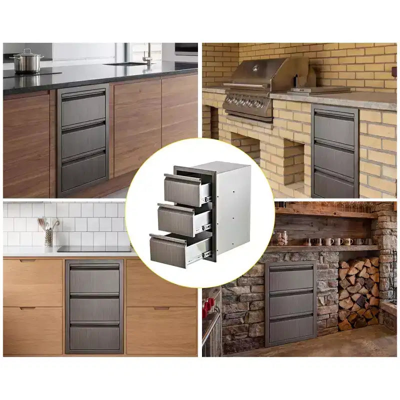 Tiroirs de cuisine extérieure, tiroirs triples encastrables en acier inoxydable de 35,56 cm L x 60,96 cm H x 45,72 cm P, tiroirs de barbecue pour îlot de cuisine extérieure