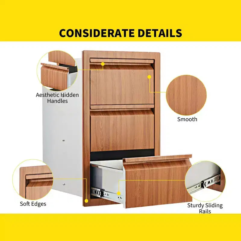 Tiroirs de cuisine extérieure, tiroirs triples encastrables en acier inoxydable de 35,56 cm L x 60,96 cm H x 45,72 cm P, tiroirs de barbecue pour îlot de cuisine extérieure