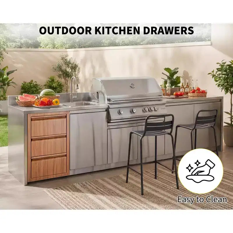 Tiroirs de cuisine extérieure, tiroirs triples encastrables en acier inoxydable de 35,56 cm L x 60,96 cm H x 45,72 cm P, tiroirs de barbecue pour îlot de cuisine extérieure