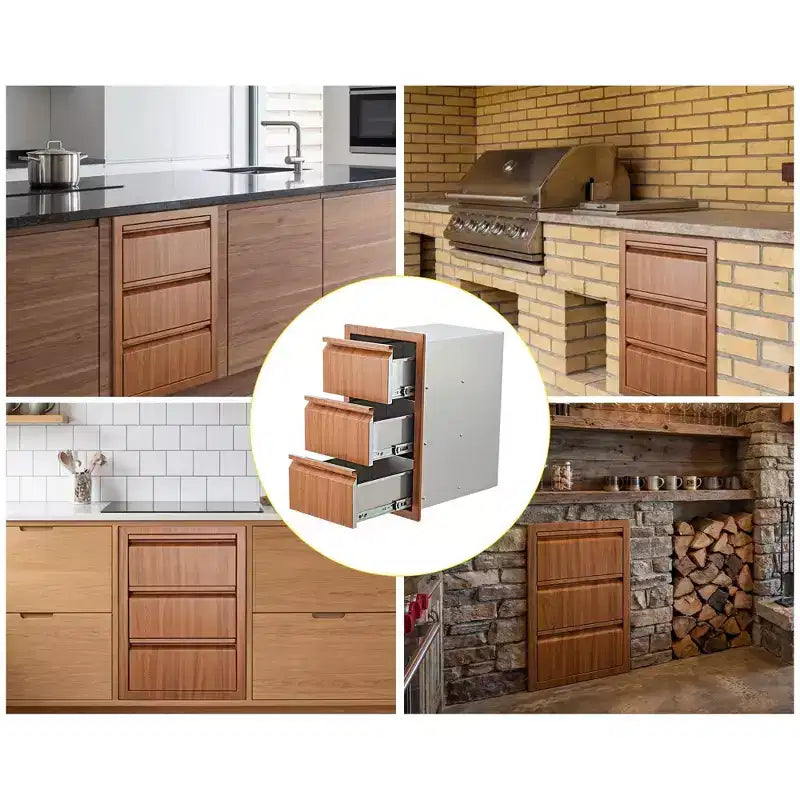 Tiroirs de cuisine extérieure, tiroirs triples encastrables en acier inoxydable de 35,56 cm L x 60,96 cm H x 45,72 cm P, tiroirs de barbecue pour îlot de cuisine extérieure