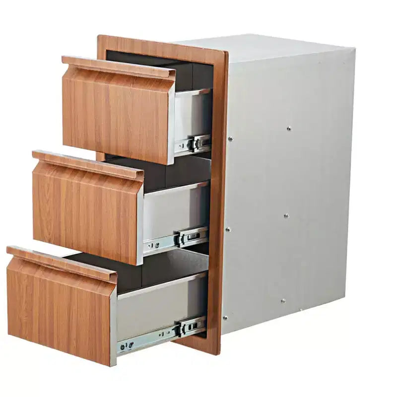 Outdoor Kitchen Drawers, 14 W x 24 H x 18 D Stainless Steel Flush Mount Triple Drawers, BBQ Drawers for Outdoor Kitchen Island