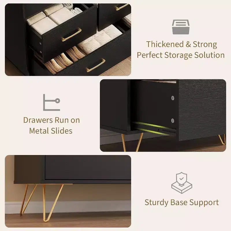 Commode LED avec station de recharge – Meuble de rangement moderne en bois à 5 tiroirs de 120 cm de large, pour chambre, chambre d'enfant, couloir et appartements