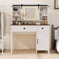 Coiffeuse avec miroir LED éclairé, Table de maquillage avec station de recharge, Tiroirs et tabouret de rangement, Coiffeuse moderne blanche pour chambre à coucher